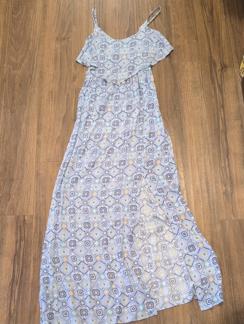 Mudd Periwinkle Printed Maxi Dress with Ruffle Bandana Style Bodice